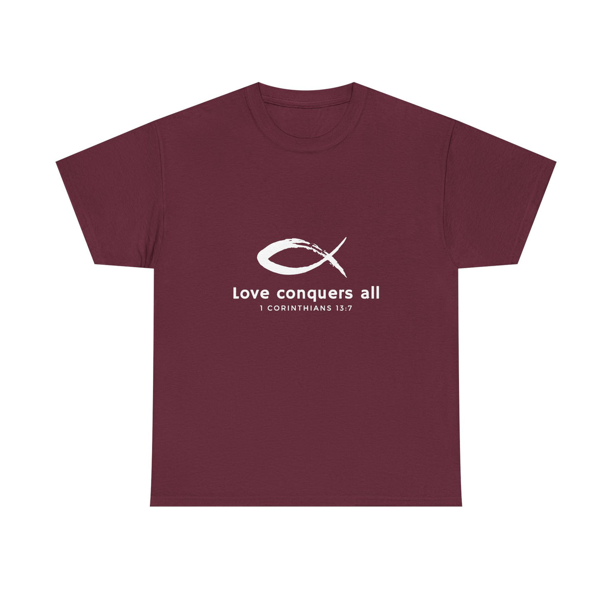 Love Conquers All Unisex Heavy Cotton Tee - Inspirational Christian Quote T-Shirt